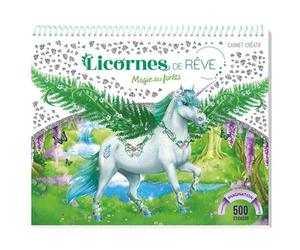 Licornes de rêve - Carnet créatif - Magie de la forêt 500 autocollants - Christine Alcouffe - Play Bac Eds - relié - Document jeunesse