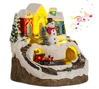 Licsaliwe Ensemble de Village de Noël électrique, Maison Train tournante avec 8 lumières Musique et LED, Figurines la Ville pour décoration intérieure (Bonhomme Neige)