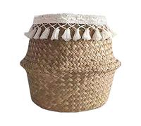 Licsaliwe Panier Pliable en jonc de mer, Panier de Rangement en Paille tissée pour Le Linge, Les Jouets, Les Plantes, Porte-revues