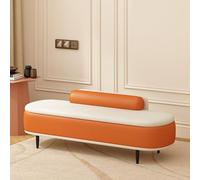 LIDANGUH Banc de Rangement d’entrée avec Dossier, Banc de Chambre rembourré en Cuir Anti-griffures, Meuble à Chaussures à Couvercle relevable pour Pied de lit, Salon(Orange+Off-White,150cm/59in)