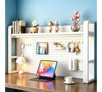 LIDANGUH Organisateur d’étagère de Bureau à 2/3/4 Niveaux Panneau perforé, bibliothèque de Bureau métallique autoportante, Accessoires de Rangement Dessus de Bureau(White+White,(3-Tier) 45.3x10x36.7)