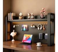 LIDANGUH Organisateur d’étagère de Bureau à 2/3/4 Niveaux Panneau perforé, bibliothèque de Bureau métallique autoportante, Accessoires de Rangement Dessus de Bureau(Black+Black,(3-Tier) 45.3x10x36.7)
