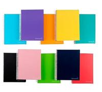 Liderpapel Cahier spirale A5 micro jolly couverture doublée 140 h 75 g cadre 5 mm 5 bandes 6 perceuses couleurs assorties
