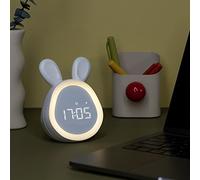 Lidzopas Réveil lapin - Réveil d'entraînement au sommeil pour enfants - Réveil numérique LED mignon pour garçons et filles - Blanc