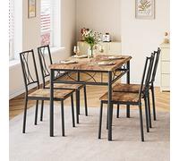 Lidzopas Table de salle à manger avec 4 chaises, table de cuisine rectangulaire et chaise, table de cuisine de 110 x 70,1 x 76,2 cm, 4 chaises de 38,5 x 45 x 88,9 cm chacune, cadre en acier, pour