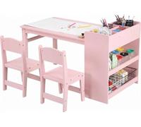 Lidzopas Table pour enfants avec chaise, table pour enfants et 2 chaises, table d'apprentissage et de jeu multifonction avec espace de rangement, table de peinture pour dessin, apprentissage, lecture