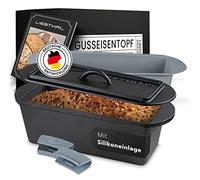 LIEBTHAL Moule à pain avec couvercle, ajustement parfait, insert en silicone antiadhésif, casserole en fonte pré-enduite, 3,5 L, moule à pain pour rôtir, cuire et braiser