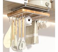Liemuao Étagère Suspendue en Acier Inoxydable pour Cuisine Support à Planches à Découper Porte-Casseroles Rangement Ustensiles de Cuisine avec 10 Crochets Organisateur de Placard de Cuisine (Blanc-L)
