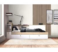LIFE Lit d'enfant 90 x 190/200 - Espace de rangement - Chêne et blanc