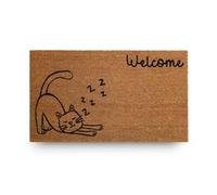 LifeGreen Paillasson Kera Animals avec Fibres de Coco, Tapis Anti-salissure pour entrée rectangulaire, 40 x 70 cm, Fond en Latex antidérapant - Impression Welcome Sleeping Cat