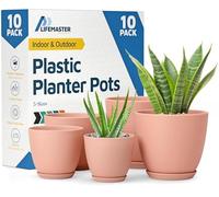 Lifemaster Lot de 10 Pots de Fleurs en Plastique avec Trous de Drainage - Légers, durables et Peu encombrants - pour l'intérieur et l'extérieur - Fonctionnalité Polyvalente - Design Simple et Moderne