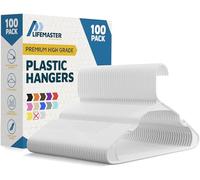 LifeMaster Lot de 100 cintres en Plastique Blanc - Légers et durables avec rainures d'épaule intelligentes pour Robe et Soutien-Gorge - Gain de Place, Design antidérapant pour Un Placard organisé