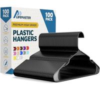 LifeMaster Lot de 100 cintres en plastique noir - Ensemble de cintres légers et durables avec rainures intelligentes pour les épaules, design peu encombrant, fonction antidérapante - Gardez le placard