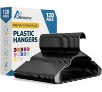 LifeMaster Lot de 120 cintres en Plastique Noir - Cintres légers et durables avec rainures d'épaule intelligentes pour Robe et Soutien-Gorge - Gain de Place, antidérapant, Design Fin