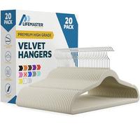 Lifemaster Lot de 20 cintres antidérapants en Velours avec Crochet pivotant à 360°, Gain de Place, Design élégant, Garde Le Placard organisé, Finition Velours Lisse, Construction légère, Ivoire