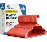 Lifemaster Lot de 5 cintres en Plastique Robustes pour Organiser Les vêtements, Robes et Manteaux, Peut Supporter jusqu'à 2,3 kg, cintres Peu encombrants avec rainures d'épaule antidérapantes, Rouge