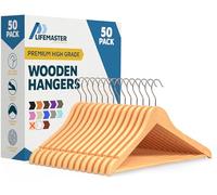 Lifemaster Lot de 50 cintres en Bois d'érable Massif avec Crochets pivotants rotatifs et encoches intégrées pour Organiser Vestes, Chemises et Pantalons