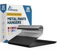 Lifemaster Lot de 50 cintres en métal antidérapants pour Pantalons, couvertures et Jeans avec revêtement en Caoutchouc et extrémité Ouverte - Noir