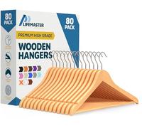 Lifemaster Lot de 80 cintres en Bois d'érable Massif avec Crochets pivotants rotatifs et encoches intégrées pour Organiser Vestes, Chemises et Pantalons
