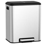 LIFERUN Poubelle à 2 compartiments, système de tri sélectif, 2 x 15 l, poubelle de cuisine, en métal, couvercle Softclose, seau intérieur amovible avec poignées, poubelle à pédale double compartiment