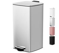 LIFERUN Poubelle Cuisine 30 L à Pédale, Poubelle Rectangulaire en Acier avec Couvercle Soft-Close, Seau Intérieur et Fonction Maintien Ouvert, pour Cuisine, Salon et Bureau - Argent