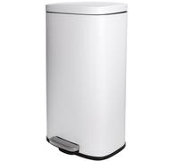 LIFERUN Poubelle Cuisine 30 Litres, Poubelle à Pédale en Acier Métal avec Couvercle, Seaux Intérieurs Amovible Fermeture en Douceur,pour Salle de Bain, Salon, Bureau, Blanc