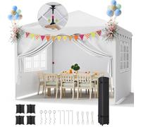LIFERUN Tonnelle Jardin Pliable 3x3 m, imperméable, Stable, résistante à l'hiver, Tente fête Pop-up, Tente Pliante avec 4 PCS Sac de Sable, Protection UV 50+ pour Le Camping Blanc