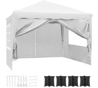 LIFERUN Tonnelle Jardin Pliable 3x3 m, imperméable, Stable, résistante à l'hiver, Tente fête Pop-up, Tente Pliante avec 4 PCS Sac de Sable, Protection UV 50+ pour Le Camping Blanc
