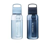 LifeStraw Go Series - Bouteille d'eau sans BPA pour les voyages et l'utilisation quotidienne élimine les bactéries, les parasites et les microplastiques, améliore le goût - Lot de 2 1 L - Bleu