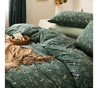 LifeTB Parure de lit 100% Jersey de Coton tricoté à Motif Floral Vert pour Grand lit, Housse de Couette avec 2 taies d'oreiller de Style Vintage, Motif Floral botanique, Chic, Shabby Chic, Vert