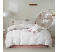LifeTB Parure de lit en Coton avec Housse de Couette et 2 nœuds Papillon et taies d'oreiller à Rayures Roses pour Grand lit