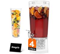 Lifewit 4L Distributeur de Boisson avec Robinet, Jarre Cocktail Avec Filtre en Plastique, Lot de 1 Fontaine Cocktail Glacées pour Jus, Limonade, Soda et Thé