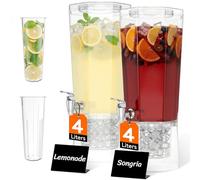 Lifewit 4L Distributeur de Boisson avec Robinet, Jarre Cocktail Avec Filtre en Plastique, Lot de 2 (en 1 Paquet) Fontaine Cocktail Glacées pour Jus, Limonade, Soda et Thé