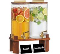 Lifewit 5,6L × 2 Distributeur de Boisson avec Robinet, Récipients en Verre | Jarre Cocktail Avec Support en Bois, Fontaine Cocktail Glacées avec Panneaux Effaçables pour Jus, Limonade, Soda, Thé