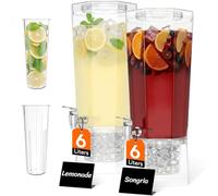 Lifewit 6L Distributeur de Boisson avec Robinet, Lot de 2 (en 1 Paquet) Jarre Cocktail en Plastique, Fontaine Cocktail Glacées pour Jus, Limonade, Soda et Thé
