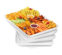 Lifewit Barquette Plastique pour Buffet Cuisine, Blanc Plateau de Service Decoration, Plateaux Reutilisable Rectangulaire sans BPA, Présentoirs à Gâteau, Charcuterie, Fruit, Lot de 4, 40.6x30.5cm