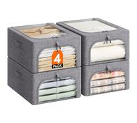 Lifewit Boite de Rangement Robuste avec Cadre en Métal, Sac de Rangement Pliable avec Fenêtre Transparente, Bac Rangement Sous Lit, Organisateur Placard pour Vêtements, Couvertures, 25 L, Lot de 4