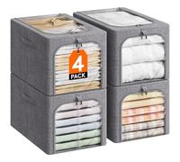 Lifewit Boite de Rangement Robuste avec Cadre en Métal, Sac de Rangement Pliable avec Fenêtre Transparente, Bac Rangement Sous Lit, Organisateur Placard pour Vêtements, Couvertures, 40 L, Lot de 4