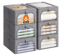Lifewit Boite de Rangement Robuste avec Cadre en Métal, Sac de Rangement Pliable avec Fenêtre Transparente, Bac Rangement Sous Lit, Organisateur Placard pour Vêtements, Couvertures, 25 L, Lot de 6