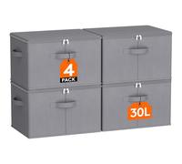 Lifewit Boite Rangement Vetement Tissu, Caisse avec Couvercle, Sac Rangement Dressing Armoire avec Fermeture éclair, Organisateur Placard pour Couverture, Jouet, Gris, 40 x 30 x 25 cm, 30L, Lot de 4