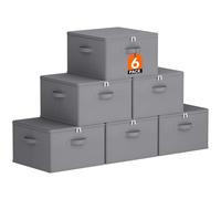 Lifewit Boite Rangement Vetement Tissu, Caisse avec Couvercle, Sac Rangement Dressing Armoire avec Fermeture éclair, Organisateur Placard pour Couverture, Jouet, Gris, 40 x 40 x 25 cm, 40L, Lot de 6