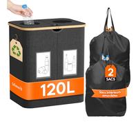 Lifewit Collecteur de Bouteilles avec Couvercle 2 Compartiment, Poubelle Tri Selectif pour Plastique, Bouteilles Verre, Poubelle Exterieur de Recyclage avec Trou, Cuisine Rangement, 120L, Gris Foncé