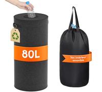 Lifewit Collecteur de Bouteilles Rond avec Couvercle, Poubelle Cuisine Tri Selectif avec Trou, Poubelle Recyclage pour Verre, Récipient de Collecte, 80 L, Noir