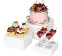 Lifewit Cube Presentoir Buffet, Présentoir Aperitif Buffet en Plastique, Supports pour Cupcakes pour Buffets, Mariages, Fêtes, Blanc, Lot de 3 (20/18/15 cm)