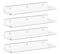 Lifewit Étagères Flottantes Murales, Lot de 4 en Acrylique Transparent de38 cm, Décoration d'Intérieur pour Livres/Disques Vinyle/Photos dans la Chambre,Le Salon,la Cuisine, Rangement et Organisation