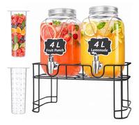 Lifewit Lot de 2 distributeurs de boissons de 4 l en verre avec robinet et support pour bière, limonade, jus, thé, eau, boissons, avec robinet, pour fêtes, buffets, événements, 39 x 16 cm