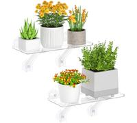 Lifewit Lot de 2 Étagère pour Plantes de Rebord de Fenêtre Système D'étagères à Ventouses en Acrylique très Résistant Étagère D'extension pour Plantes Succulentes et Miniatures D'intérieur