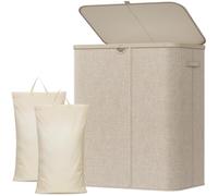 Lifewit Panier a linge 2 compartiments avec Couvercle, Grand Corbeille a Linge avec Sacs Amovibles, Laundry Basket pour Salle de bain, Chambre, Buanderie, 165 L, Beige
