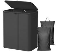 Lifewit Panier a Linge 2 Compartiments avec Couvercle, Grand Corbeille a Linge avec Sacs Amovibles, Laundry Basket pour Salle de Bain, Chambre, Buanderie, 165 L, Noir