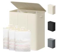 Lifewit Panier à Linge avec Couvercle, Grand Corbeille à Linge avec Poignées, Bac Linge Sale avec Sacs Amovibles, Bac Pour Chambre, Salle de Bain, Buanderie, 3 Compartiments, 160 L, Blanc